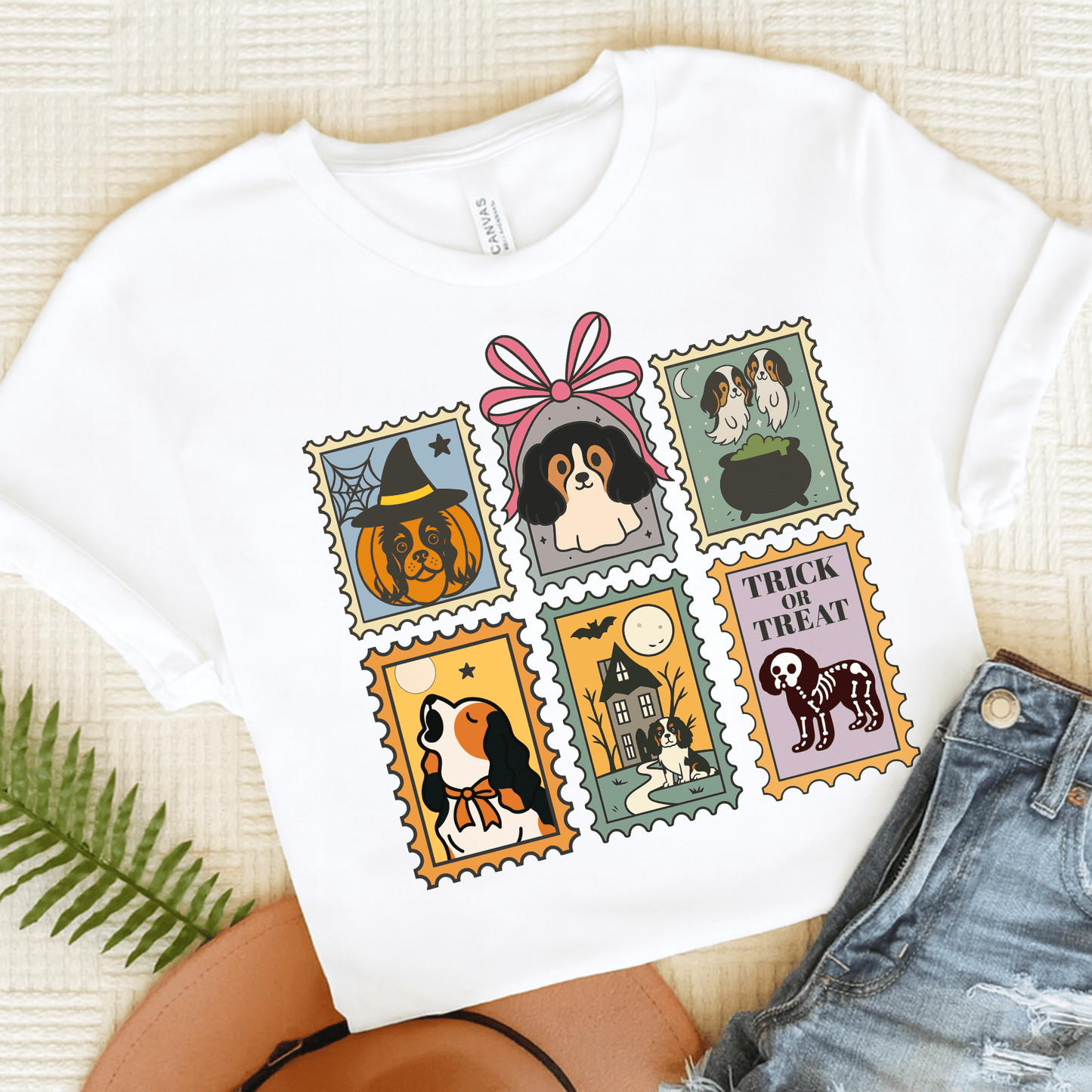 Tricolor Cavalier Spooky Stamps TShirt White