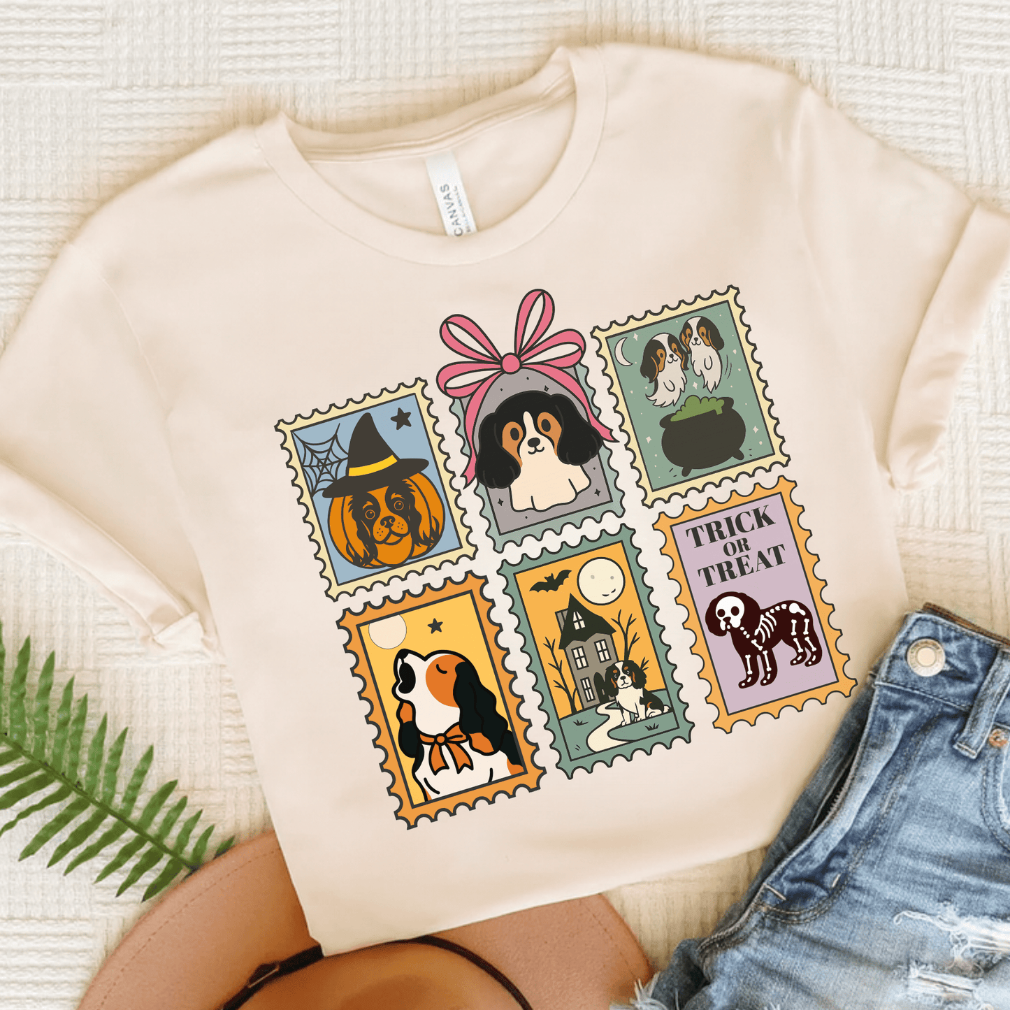 Tricolor Cavalier Spooky Stamps TShirt Natural
