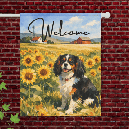 Personalized Cavalier Sunflowers Garden Flag 24.5'' × 32''