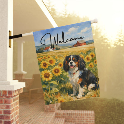 Personalized Cavalier Sunflowers Garden Flag