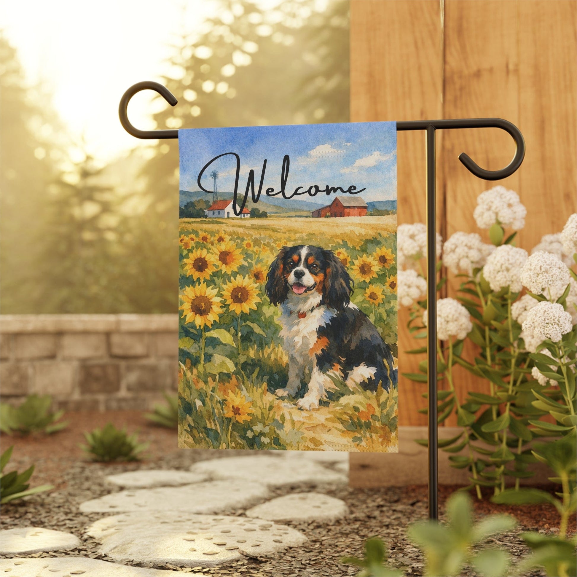 Personalized Cavalier Sunflowers Garden Flag