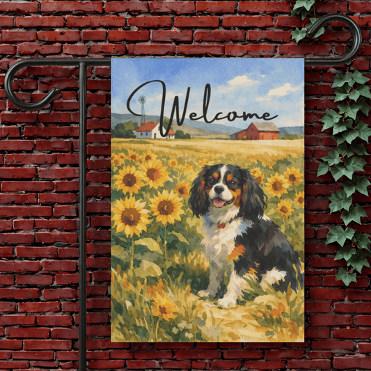 Personalized Cavalier Sunflowers Garden Flag 12'' × 18''