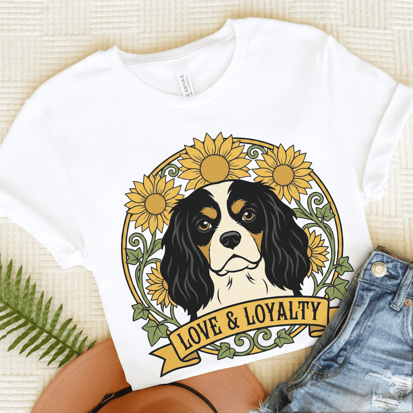 Personalized Cavalier Sunflowers Unisex TShirt White