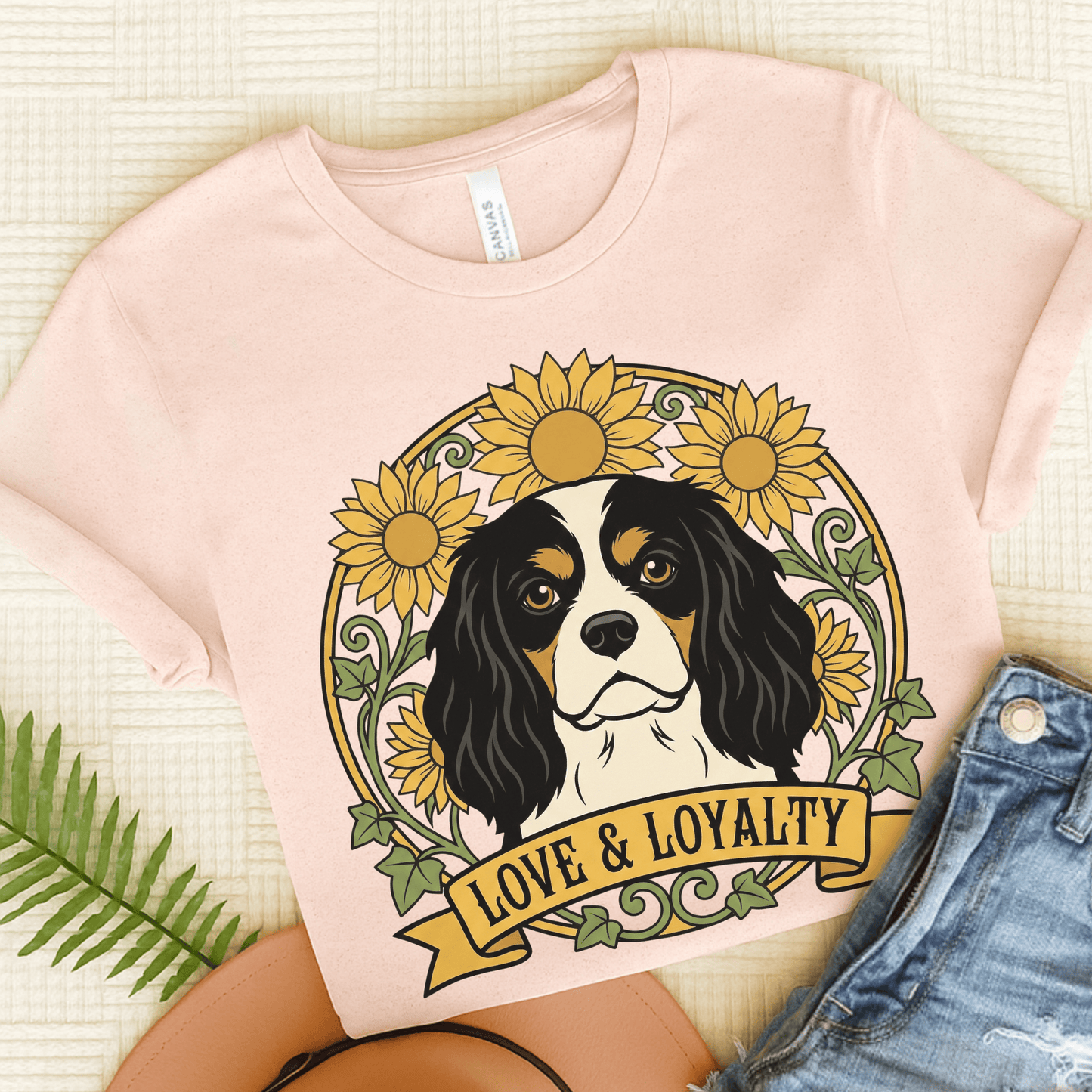 Personalized Cavalier Sunflowers Unisex TShirt Soft Pink