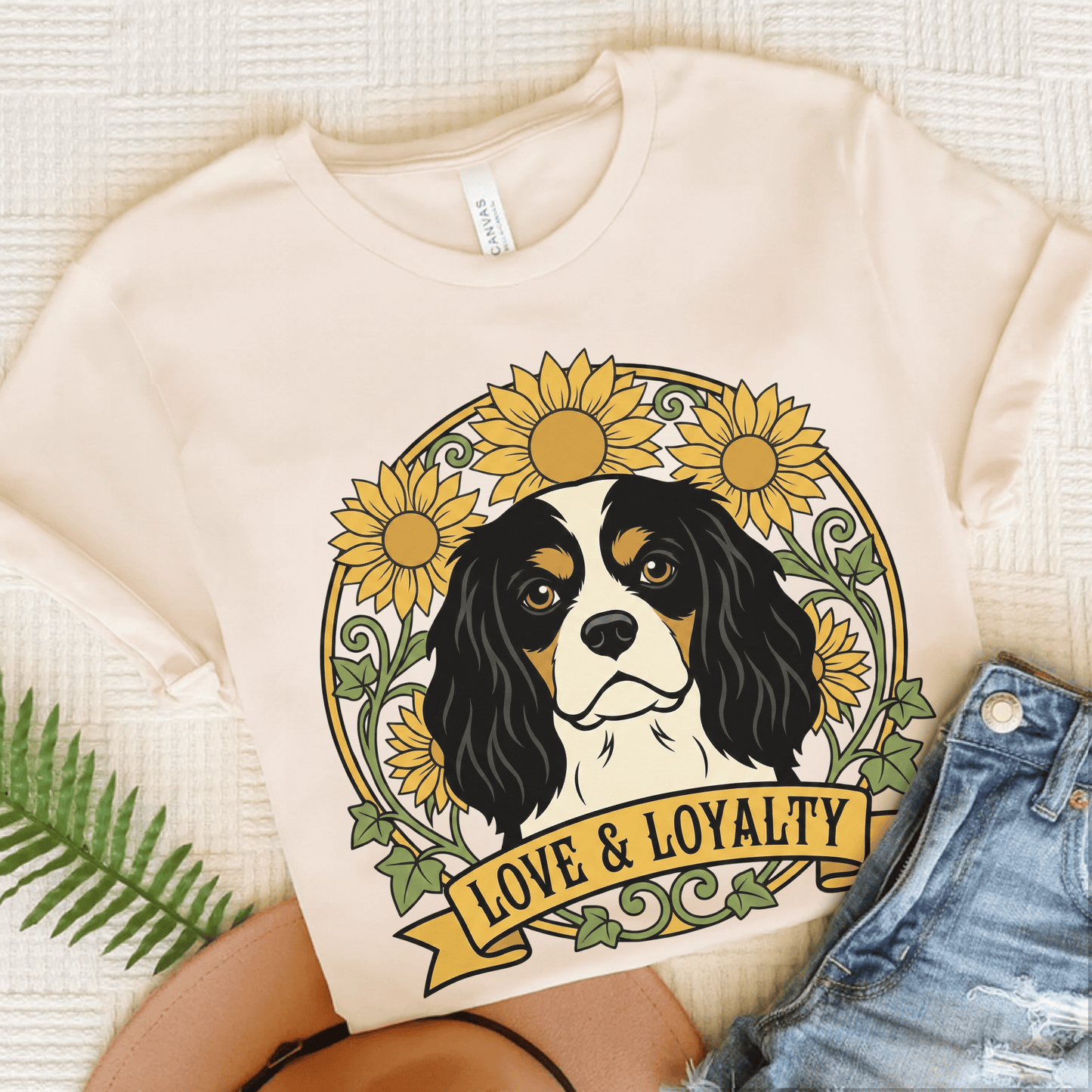 Personalized Cavalier Sunflowers Unisex TShirt Natural