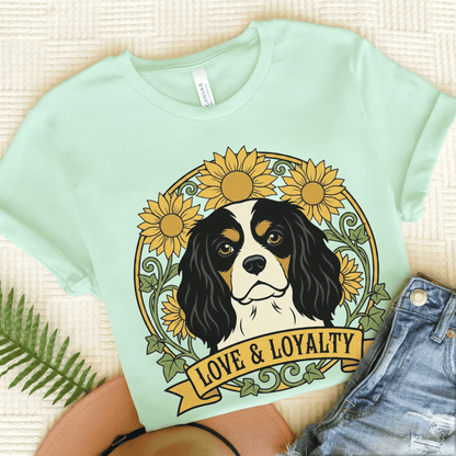 Personalized Cavalier Sunflowers Unisex TShirt Heather Mint