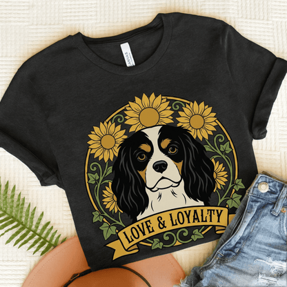 Personalized Cavalier Sunflowers Unisex TShirt Dark Grey Heather