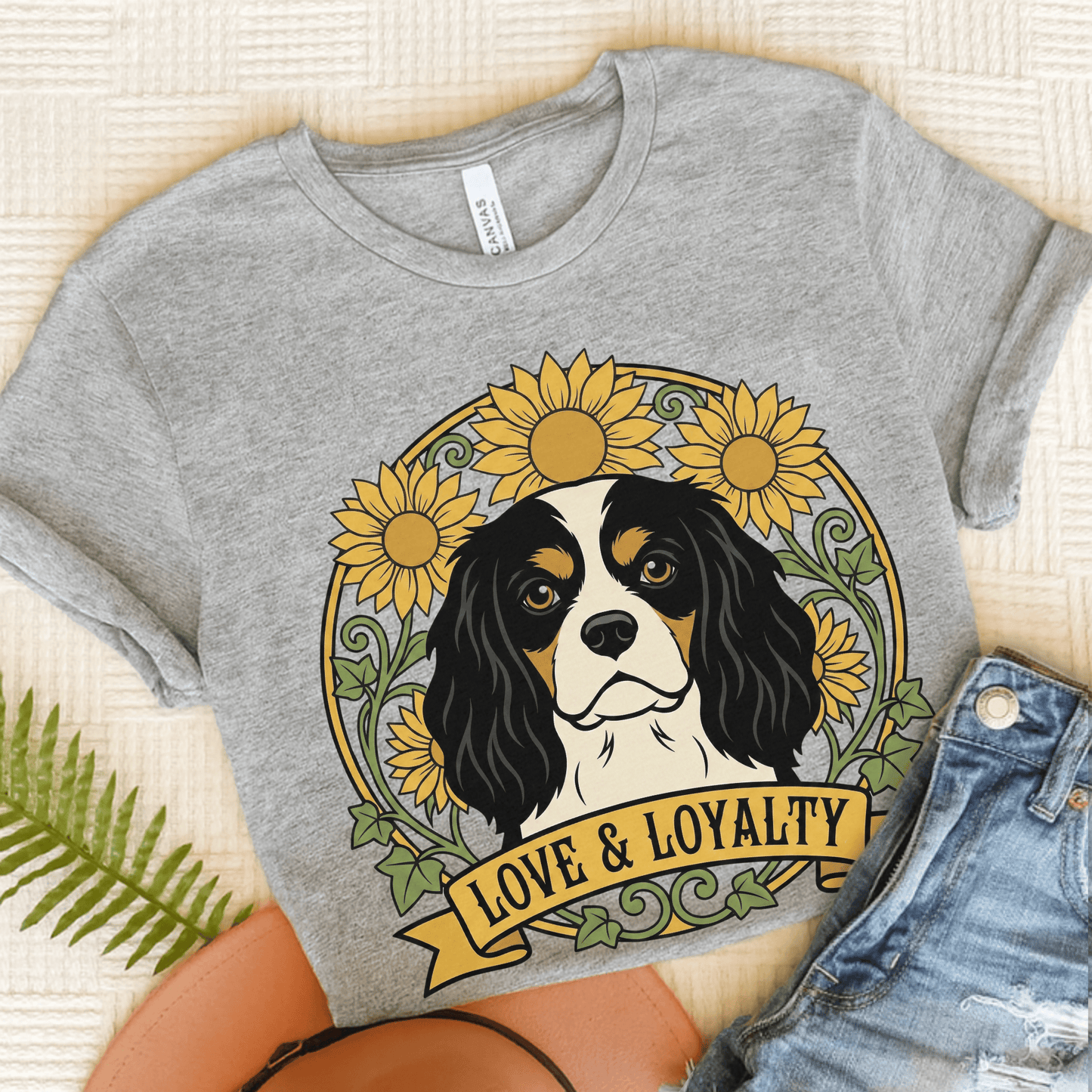 Personalized Cavalier Sunflowers Unisex TShirt Athletic Heather