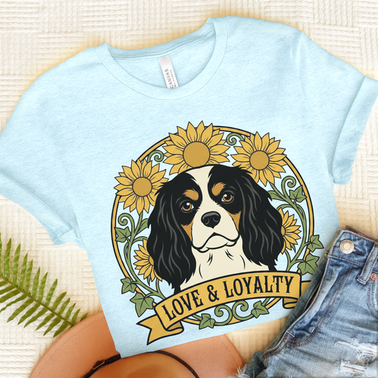 Personalized Cavalier Sunflowers Unisex TShirt Heather Ice Blue