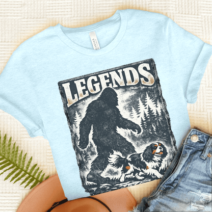 Personalized Cavalier Bigfoot Unisex Tshirt Heather Ice Blue