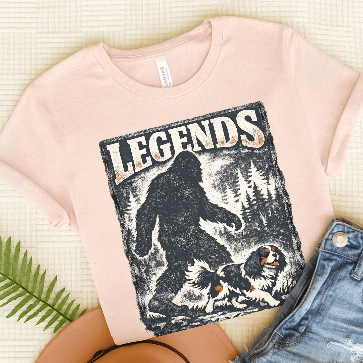 Personalized Cavalier Bigfoot Unisex Tshirt Soft Pink