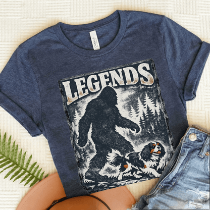 Personalized Cavalier Bigfoot Unisex Tshirt Heather Navy