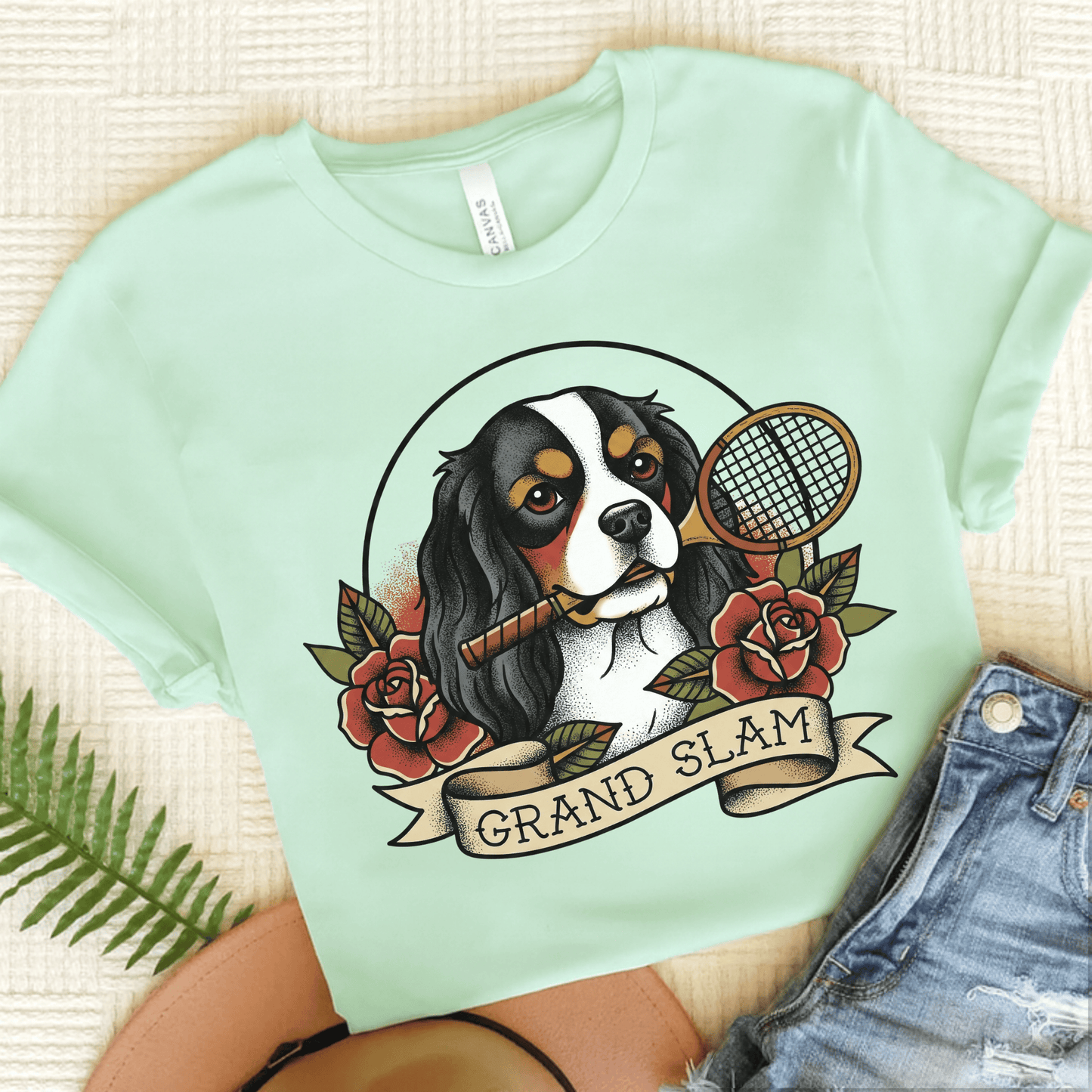 Personalized Cavalier Tennis Grand Slam Unisex TShirt Heather Mint