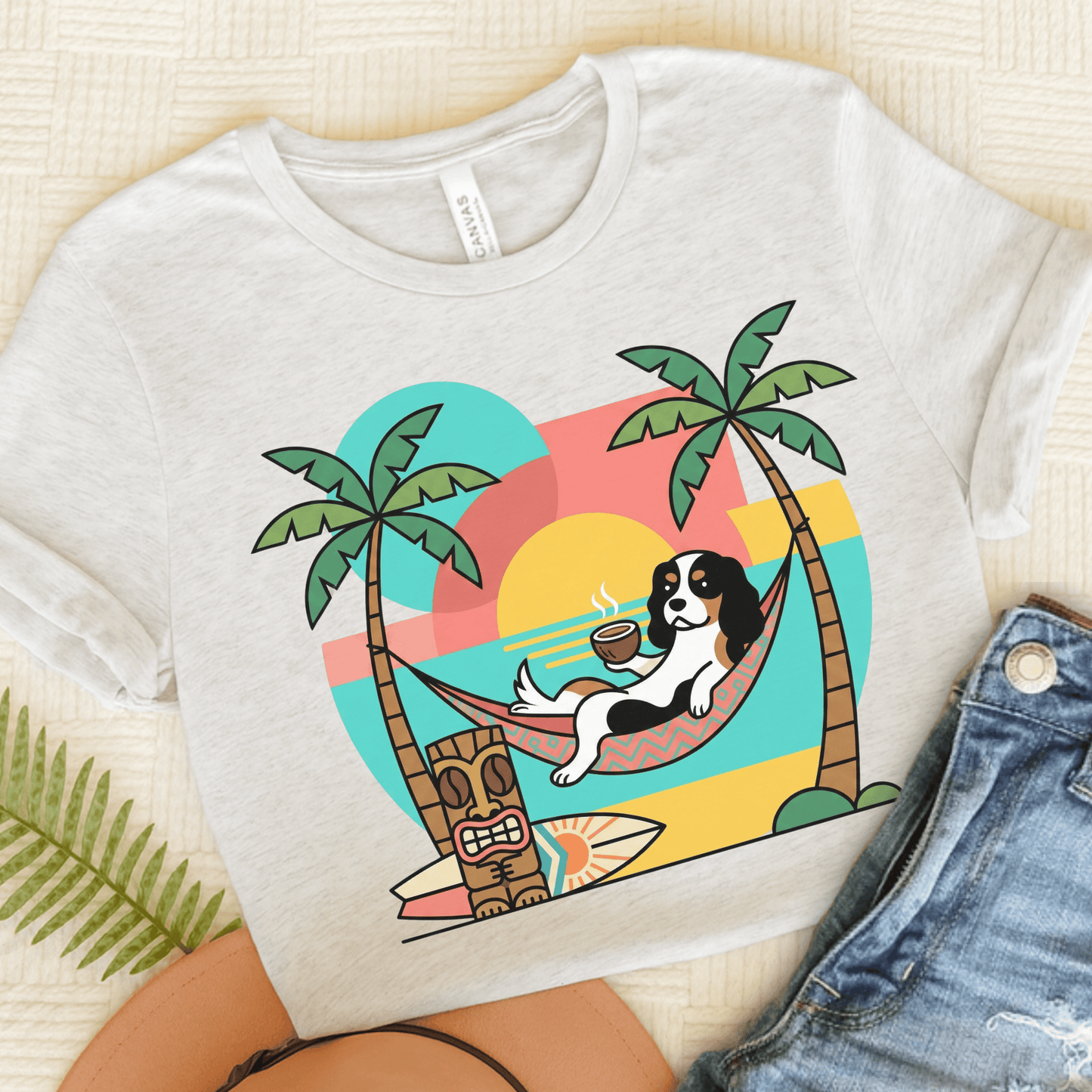 Personalized Cavalier Tropical Coffee Unisex TShirt Ash