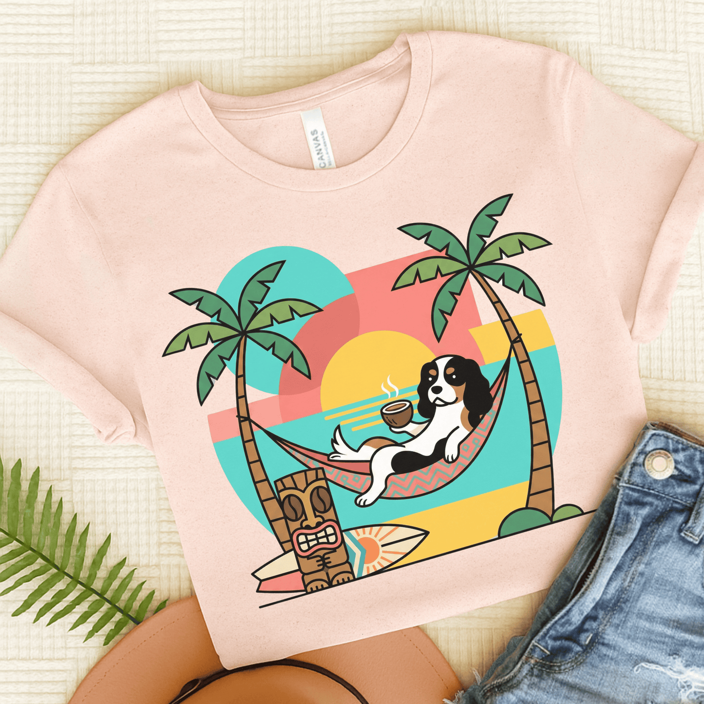 Personalized Cavalier Tropical Coffee Unisex TShirt Soft Pink