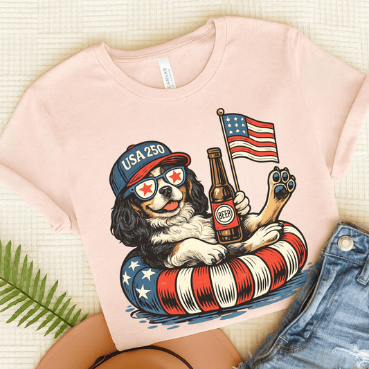 Personalized Cavalier 4th of July Unisex TShirt Soft Pink