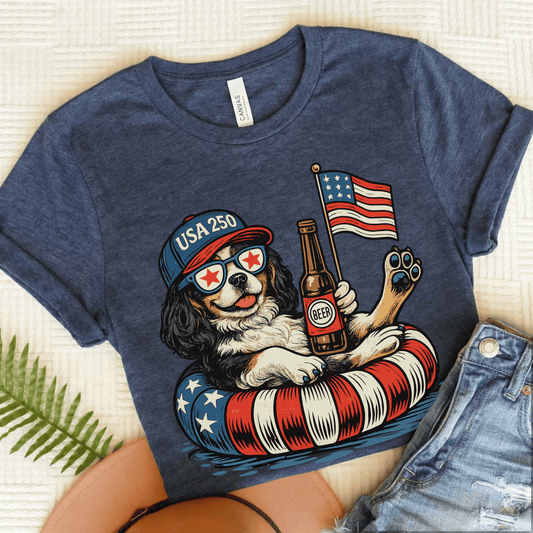 Personalized Cavalier 4th of July Unisex TShirt Heather Navy