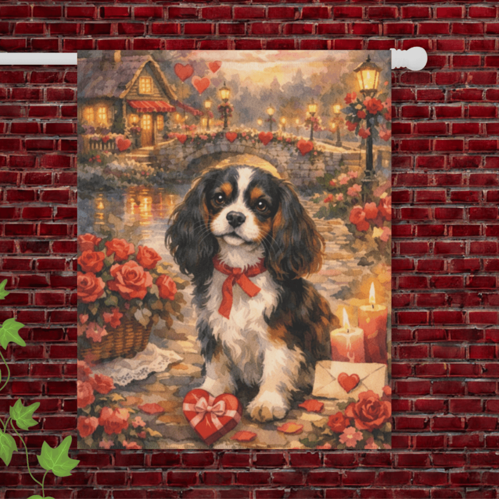 Personalized Cavalier Valentines Garden Flag 24.5'' × 32''