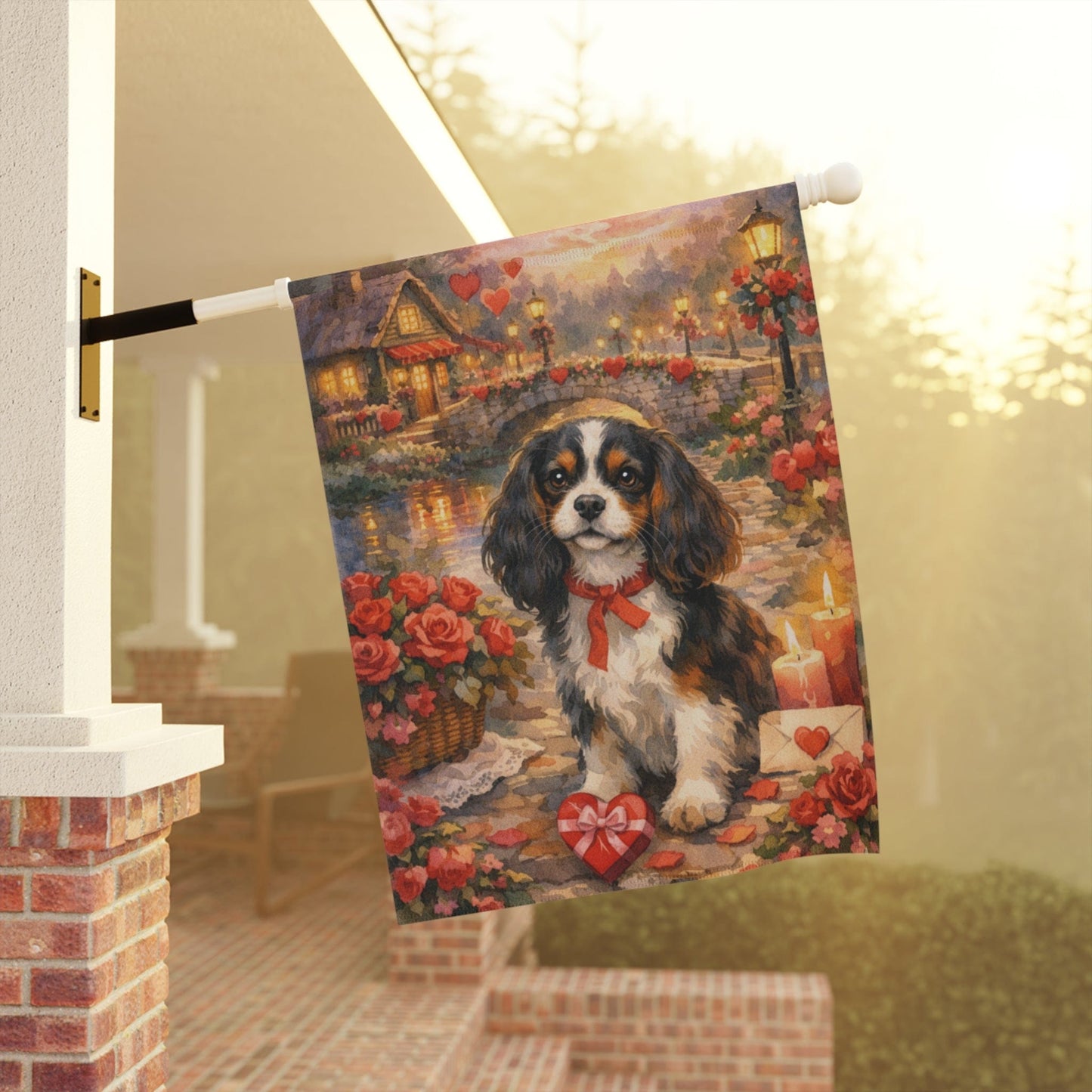 Personalized Cavalier Valentines Garden Flag