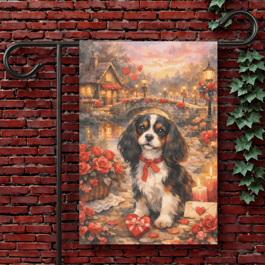 Personalized Cavalier Valentines Garden Flag 12'' × 18''