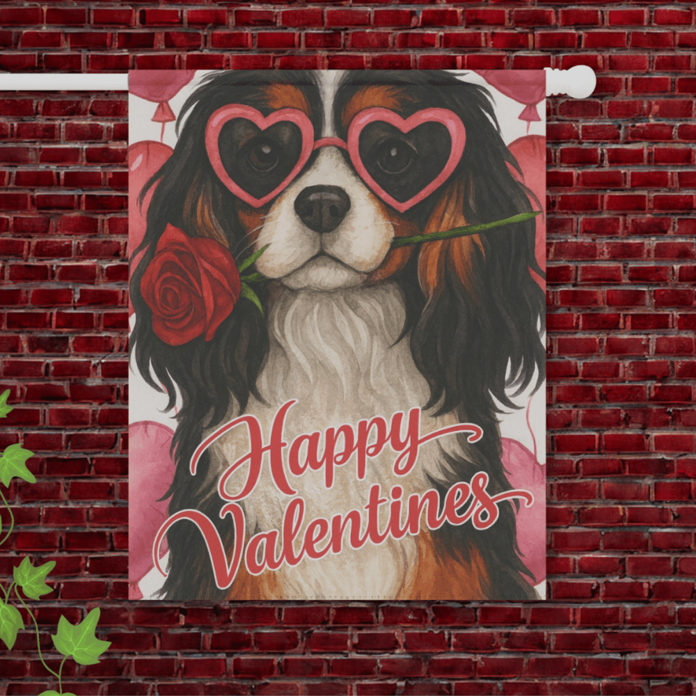Tricolor Cavalier Valentines Day Garden Flag 24.5'' × 32''