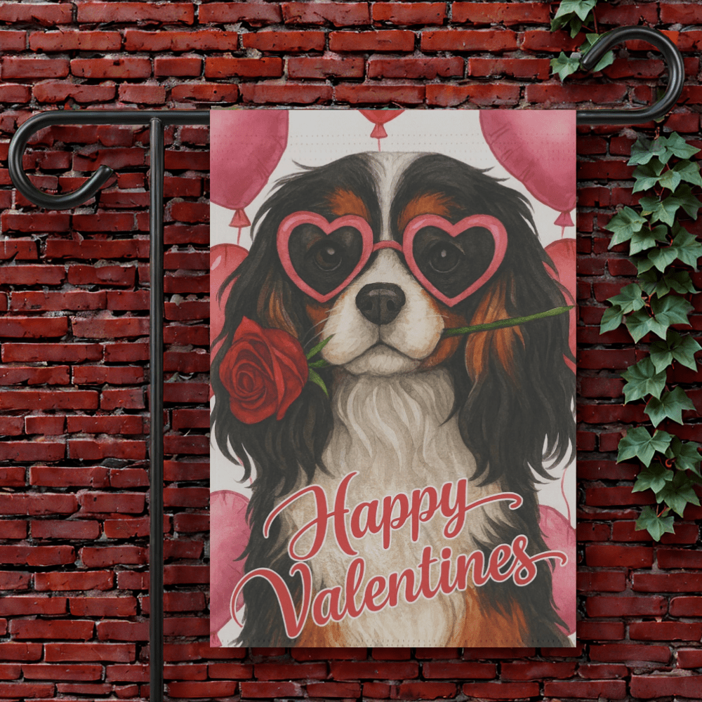 Tricolor Cavalier Valentines Day Garden Flag 12'' × 18''