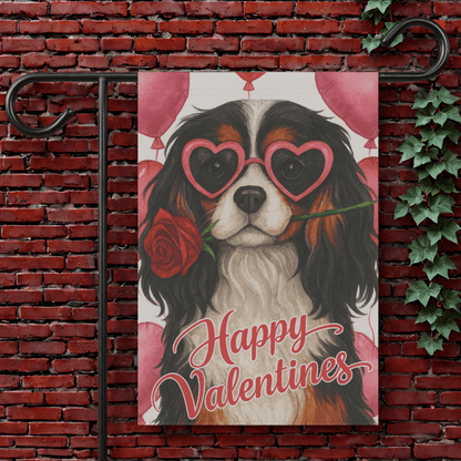 Tricolor Cavalier Valentines Day Garden Flag 12'' × 18''