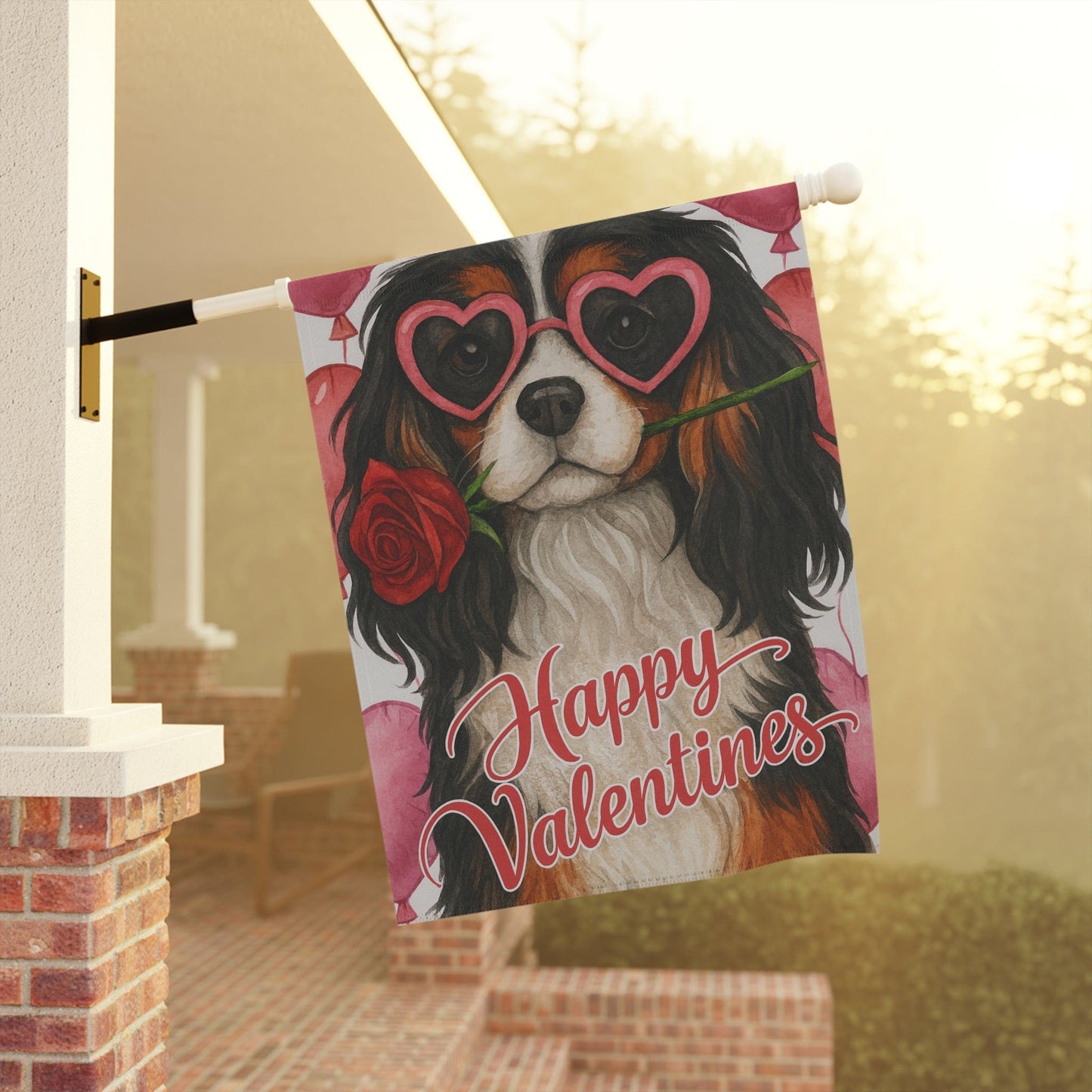 Tricolor Cavalier Valentines Day Garden Flag