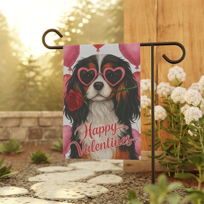 Tricolor Cavalier Valentines Day Garden Flag