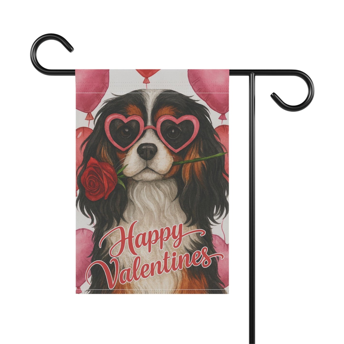 Tricolor Cavalier Valentines Day Garden Flag