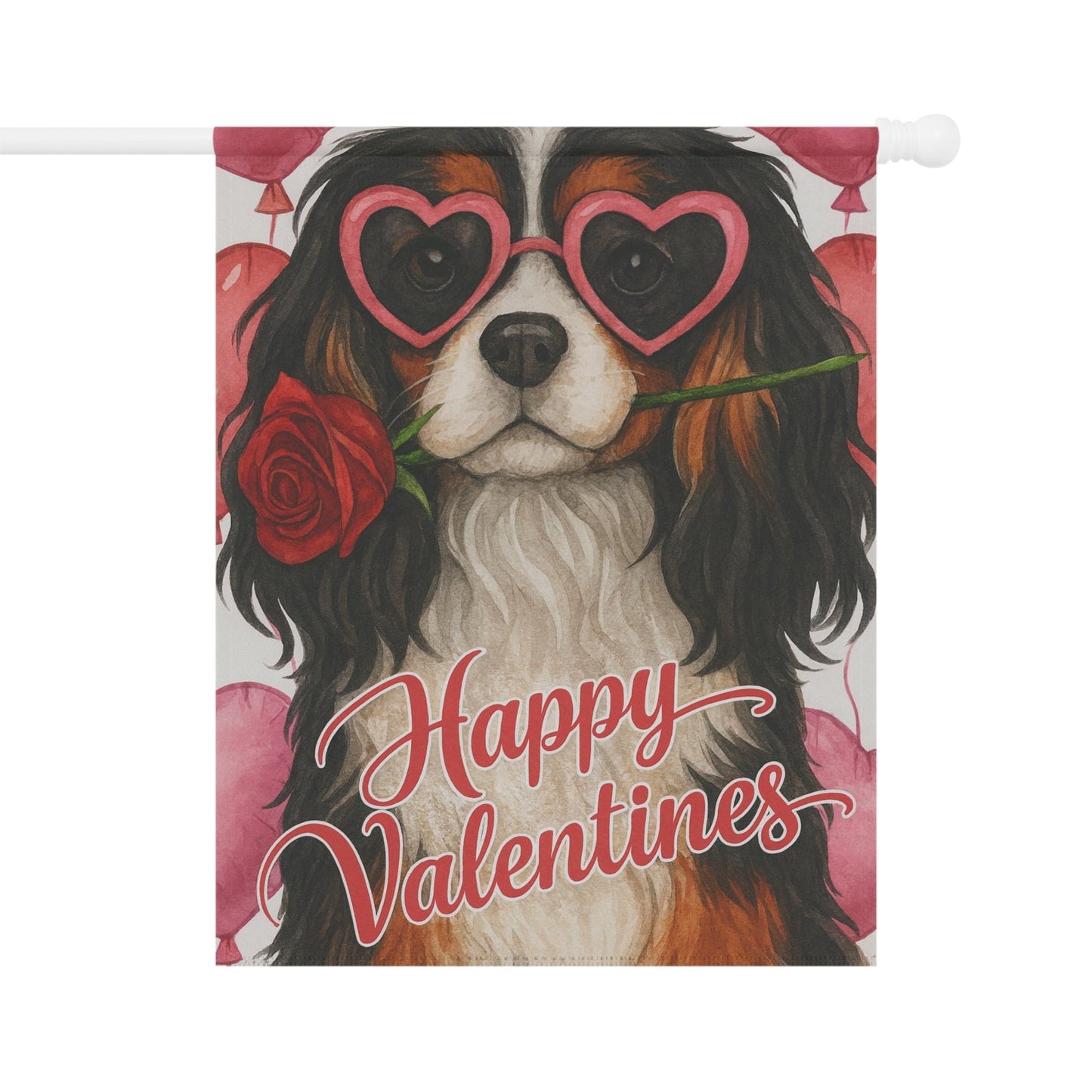 Tricolor Cavalier Valentines Day Garden Flag