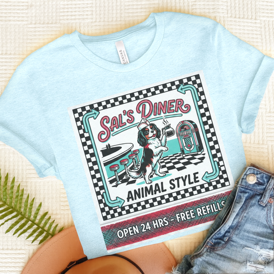Personalized Cavalier Vintage Diner Unisex TShirt Heather Ice Blue