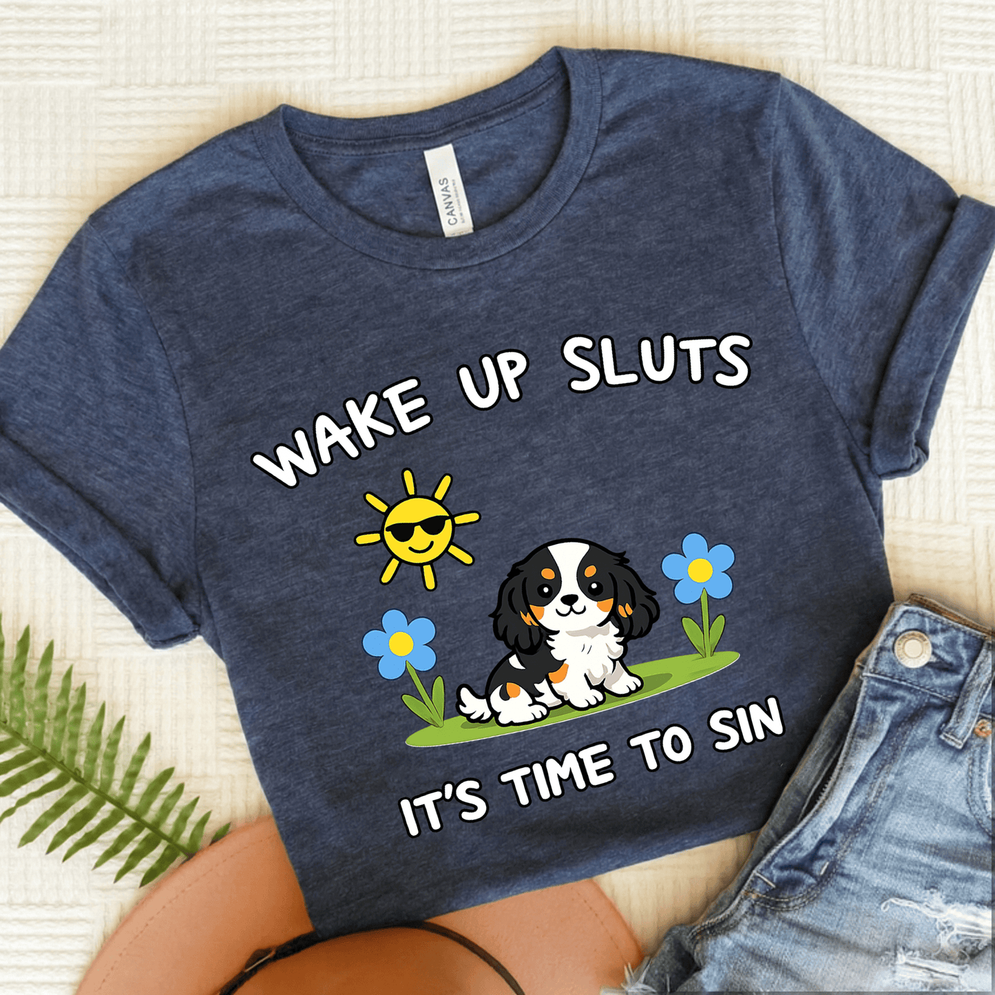 Personalized Cavalier Wake Up Unisex TShirt Heather Navy
