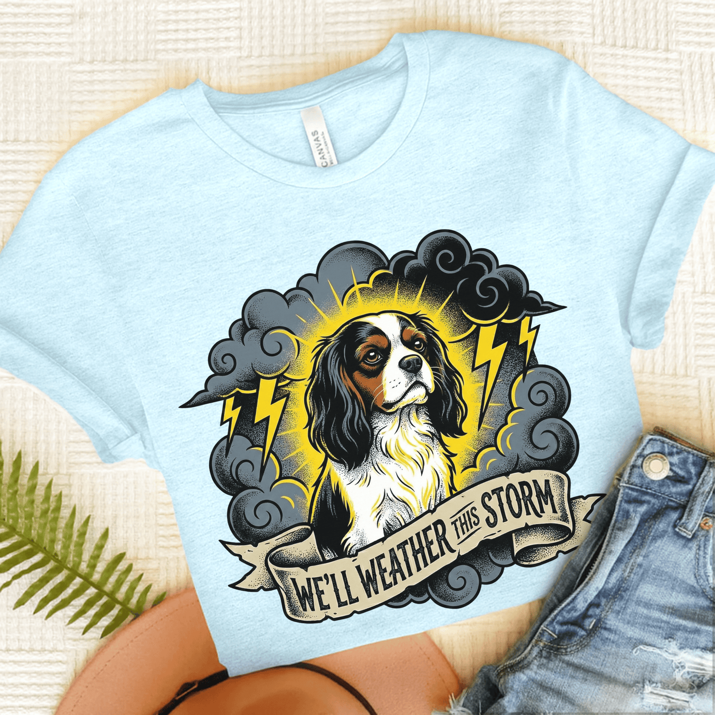 Personalized Cavalier Weather Storm Unisex TShirt Heather Ice Blue