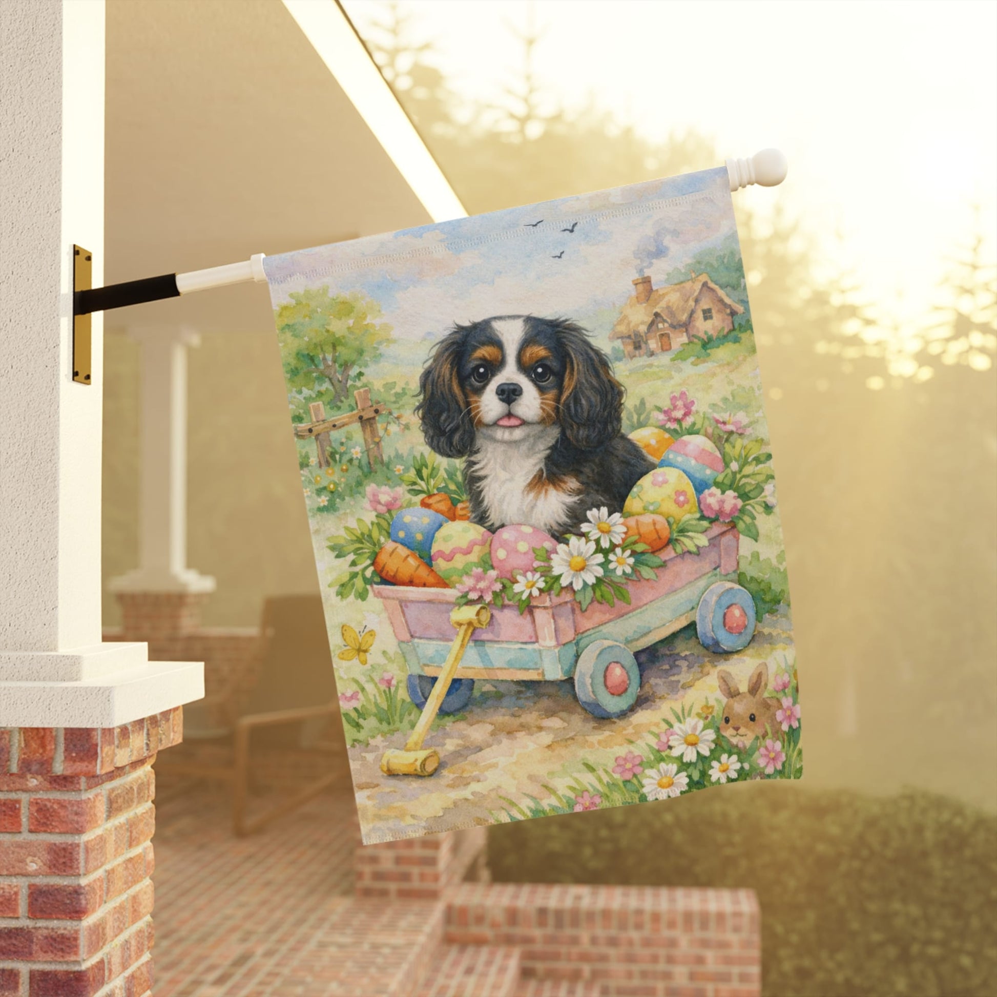 Personalized Cavalier Wagon Easter Yard Flag