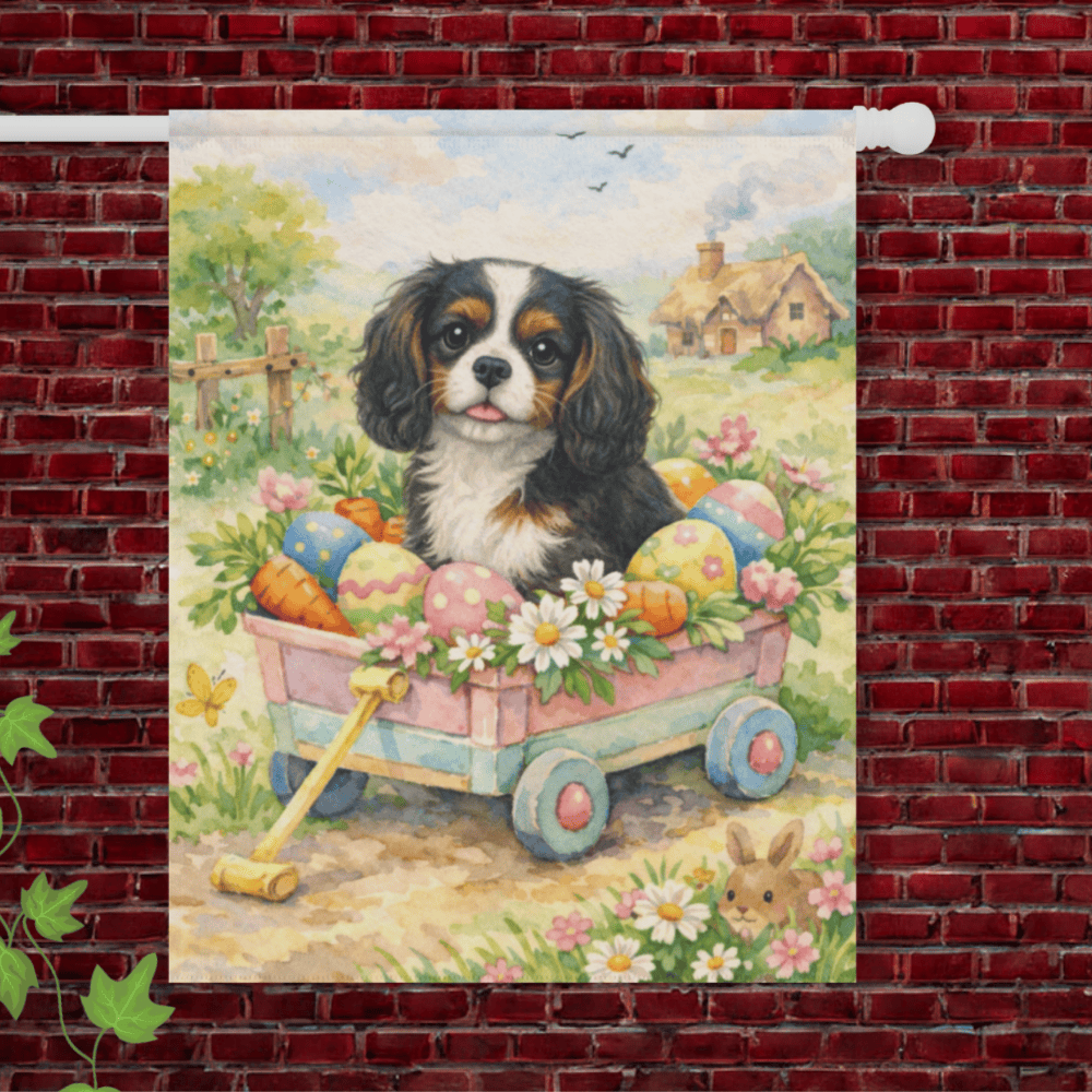 Personalized Cavalier Wagon Easter Yard Flag 24.5'' × 32''