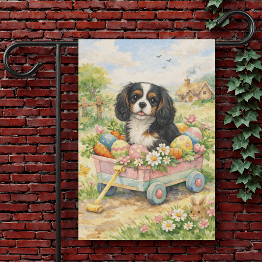 Personalized Cavalier Wagon Easter Yard Flag 12'' × 18''