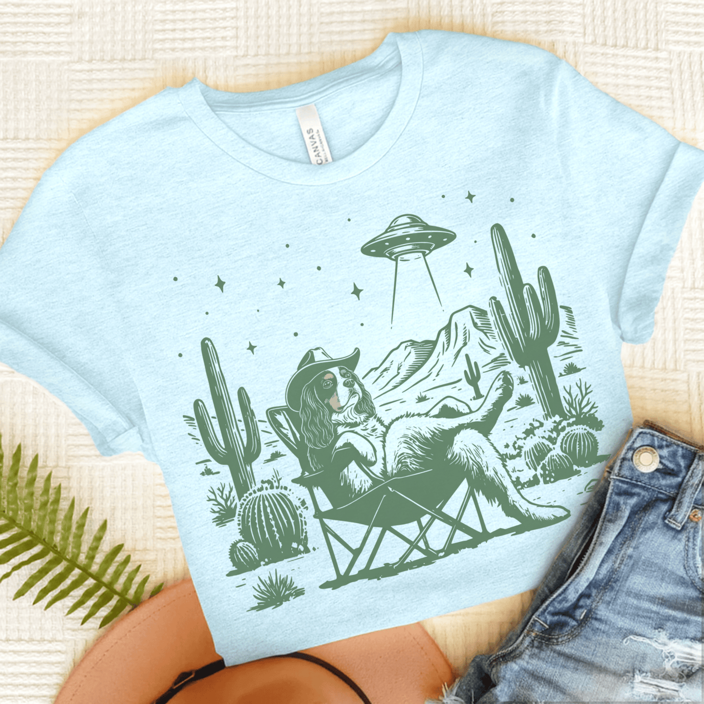 Personalized Cavalier Western UFO Unisex Tshirt Heather Ice Blue