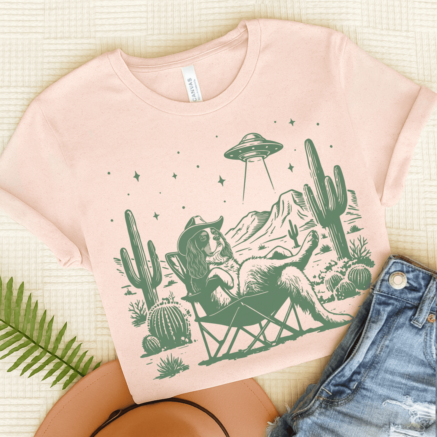 Personalized Cavalier Western UFO Unisex Tshirt Soft Pink