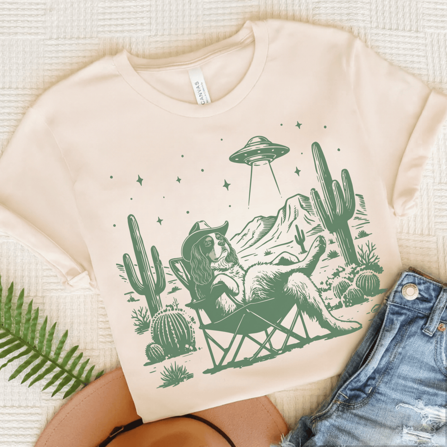 Personalized Cavalier Western UFO Unisex Tshirt Natural