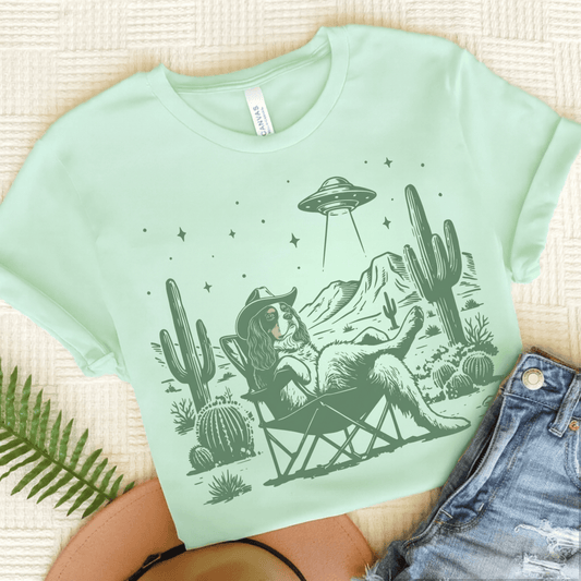 Personalized Cavalier Western UFO Unisex Tshirt Heather Mint