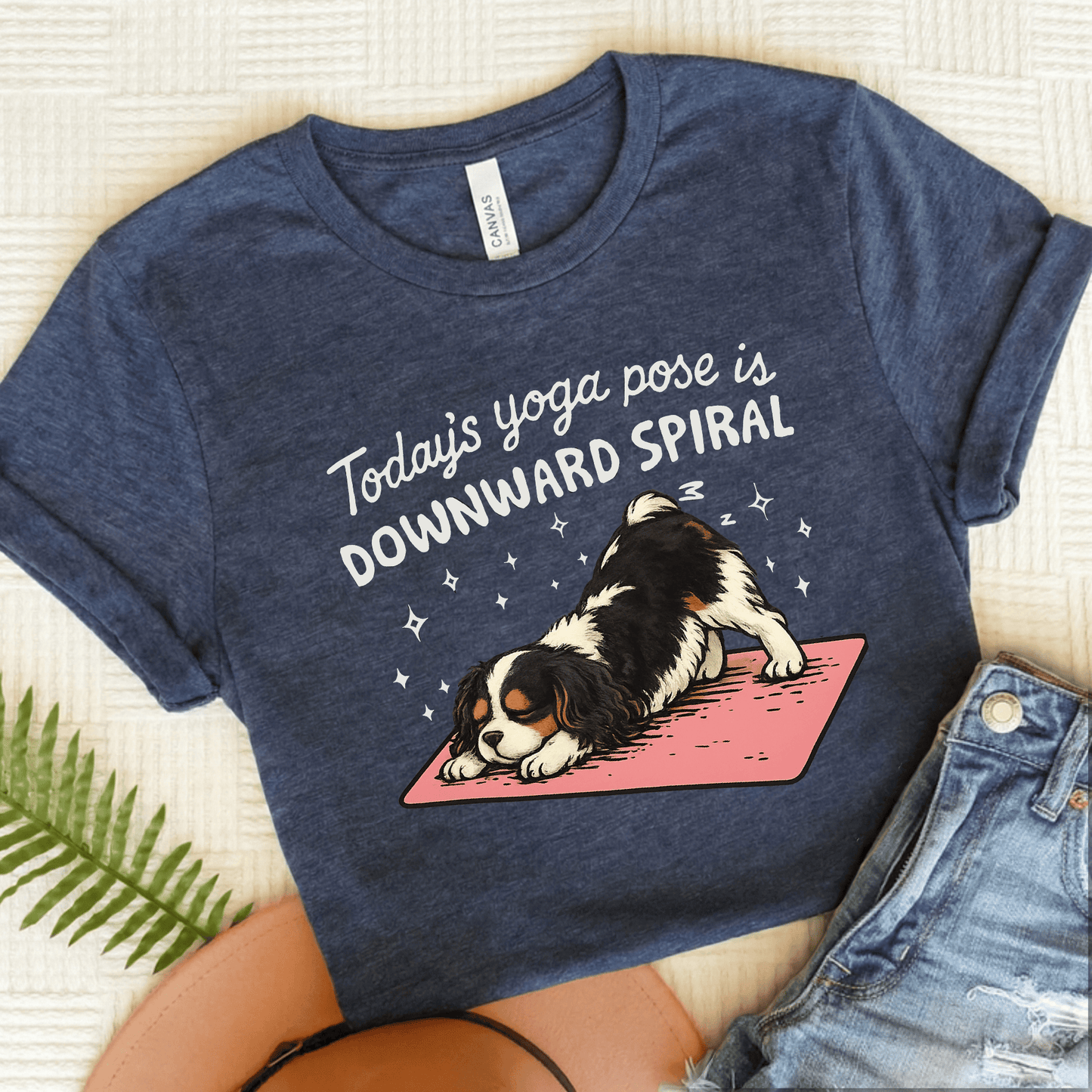 Personalized Cavalier Yoga Pose Unisex TShirt Heather Navy