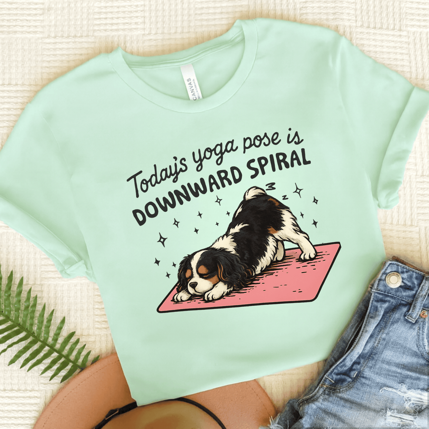 Personalized Cavalier Yoga Pose Unisex TShirt Heather Mint
