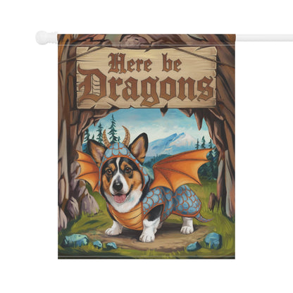 Printify Home Decor Tricolor Corgi Dog Dragon, Garden Flag, Fantasy Pet Adventure, Halloween Housewarming