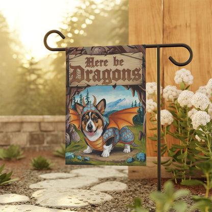 Printify Home Decor Tricolor Corgi Dog Dragon, Garden Flag, Fantasy Pet Adventure, Halloween Housewarming