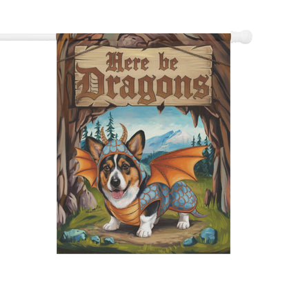 Printify Home Decor 24.5'' × 32'' Tricolor Corgi Dog Dragon, Garden Flag, Fantasy Pet Adventure, Halloween Housewarming