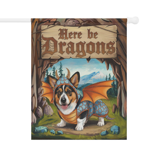 Printify Home Decor 24.5'' × 32'' Tricolor Corgi Dog Dragon, Garden Flag, Fantasy Pet Adventure, Halloween Housewarming