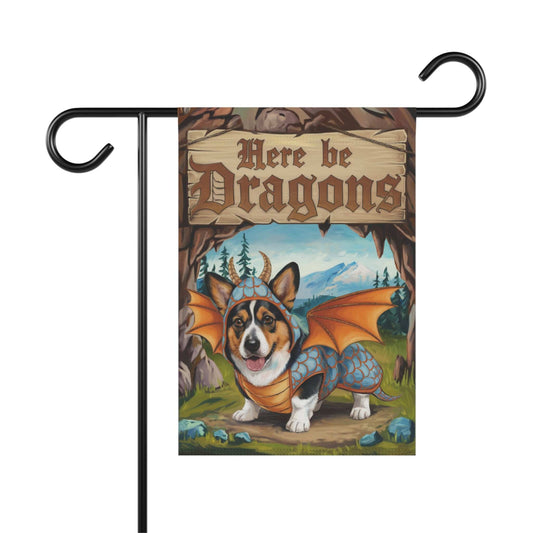 Printify Home Decor 12'' × 18'' Tricolor Corgi Dog Dragon, Garden Flag, Fantasy Pet Adventure, Halloween Housewarming