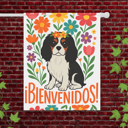 Printify Garden Flag 24.5'' × 32'' Tricolor King Charles Bienvenidos Garden Flag