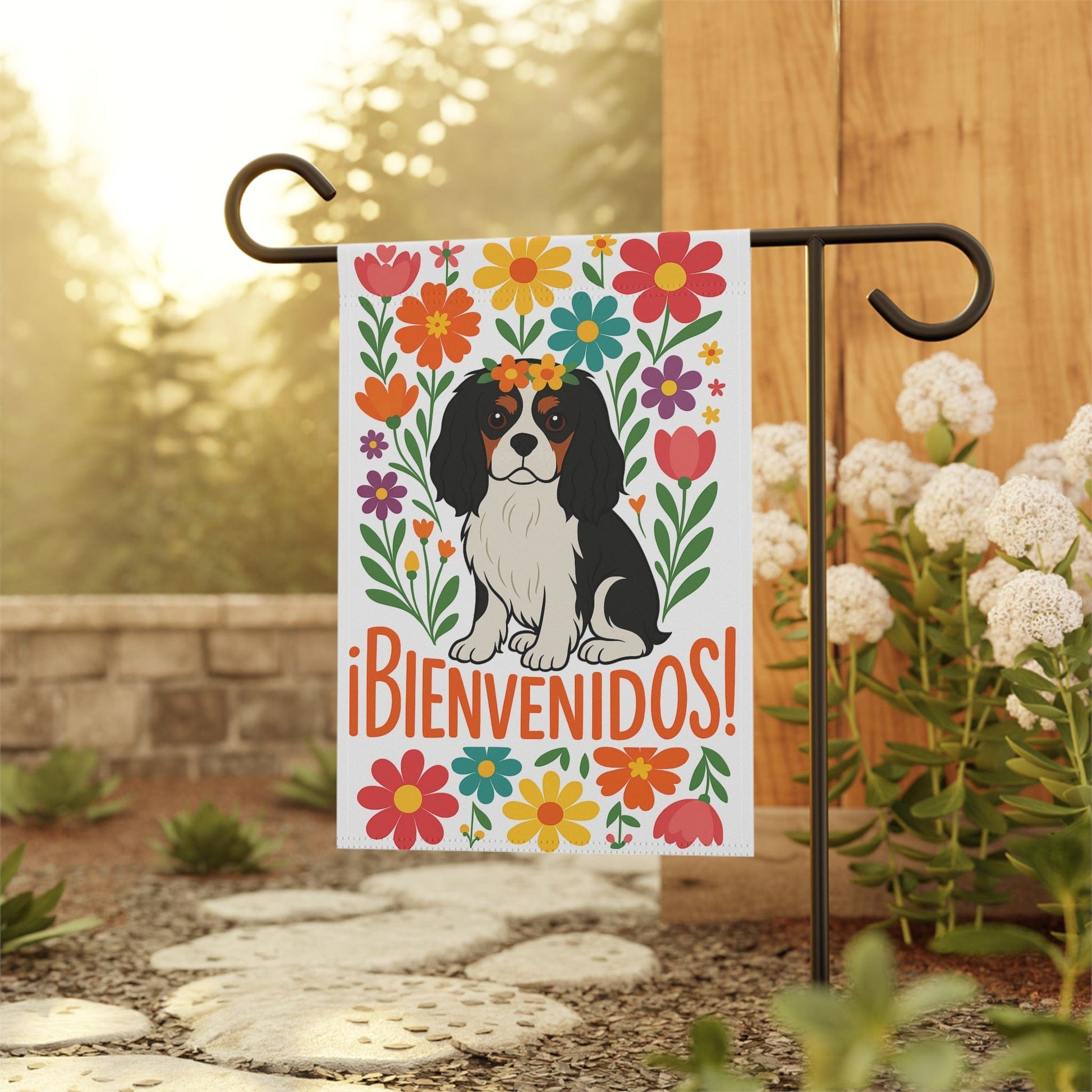 Printify Garden Flag Tricolor King Charles Bienvenidos Garden Flag